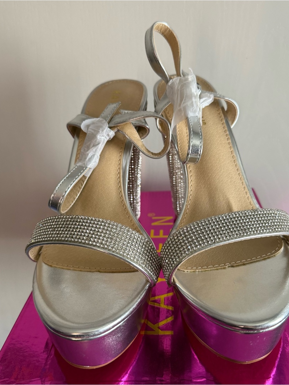 Silver Rhinestone Platform Block Heel Size 8.5 - Picture 3 of 7